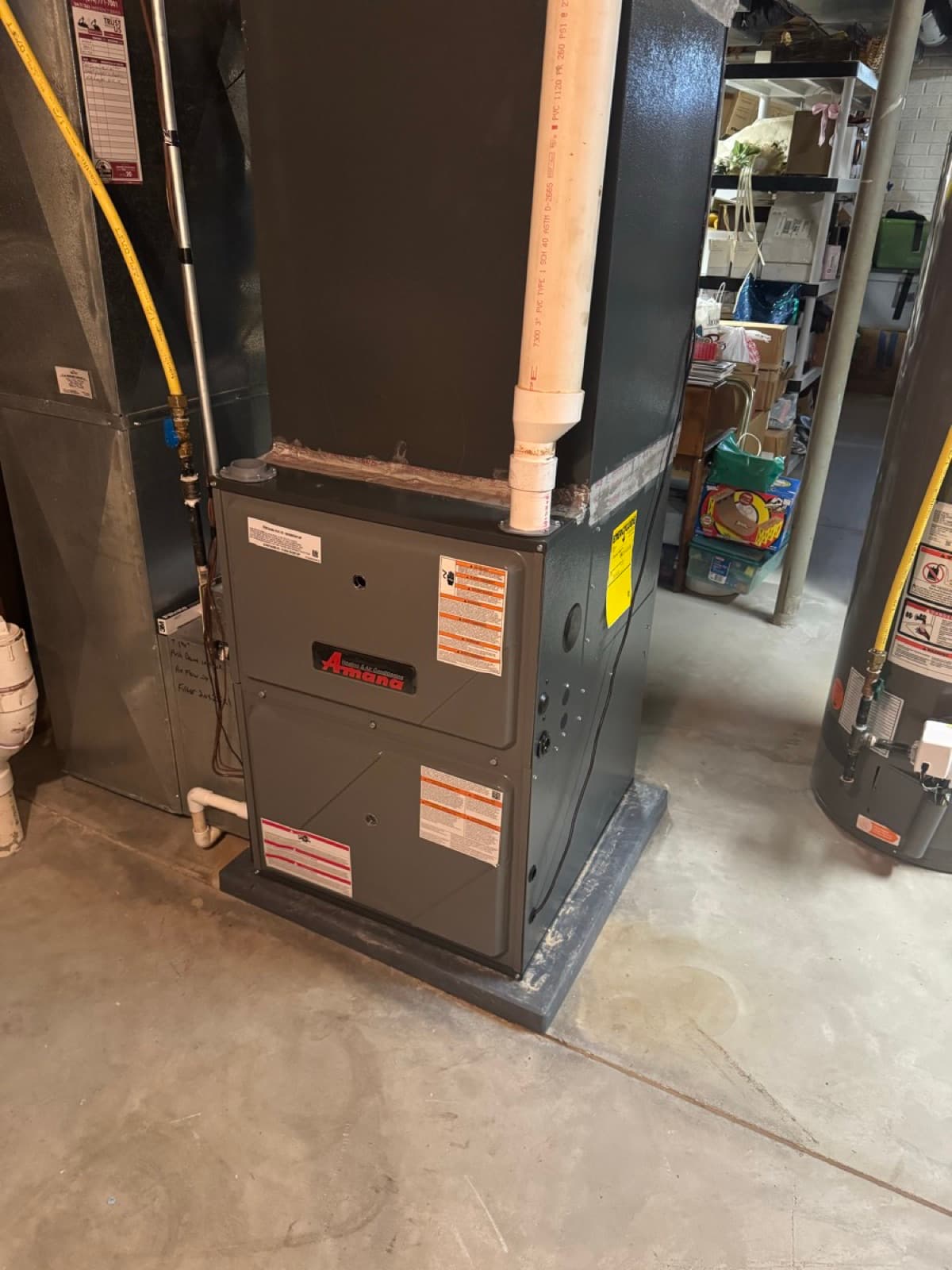 Amana furnace installation in a basement