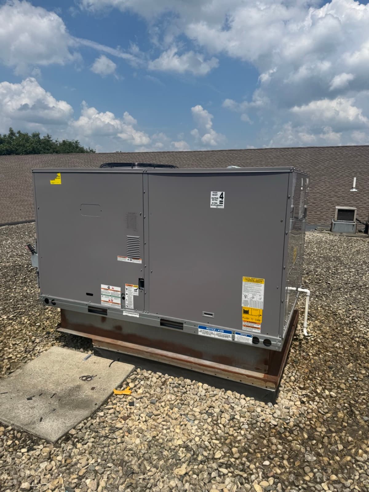Commercial rooftop HVAC package unit, close-up